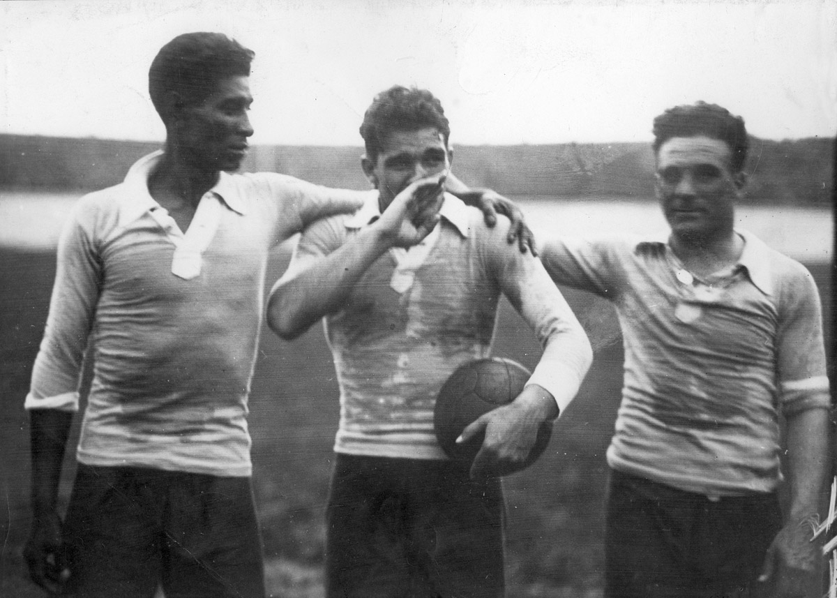 Juan Piriz, Álvaro Gestido y Héctor Scarone durante los Juegos Olímpicos de 1928